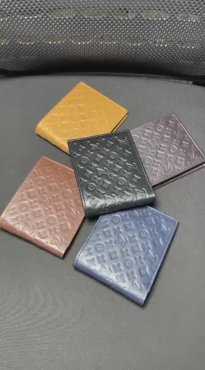 Men's Genuine Leather Bifold Wallet with Gift Box | Monogram Pattern RFID Card Holder Pocket Friendly Wallet