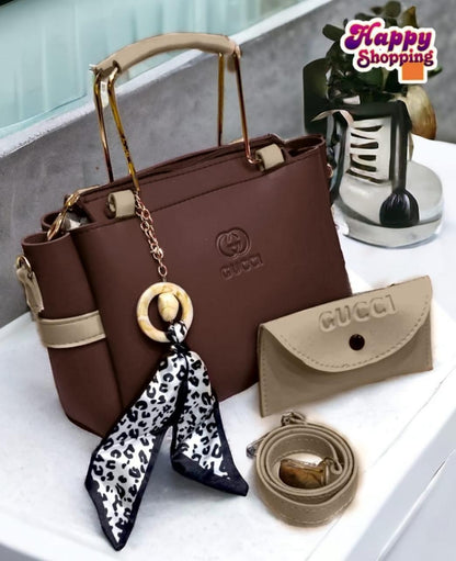 Premium Women's Luxury Handbag Set – 3 Pcs (Handbag + Wallet + Shoulder Strap)