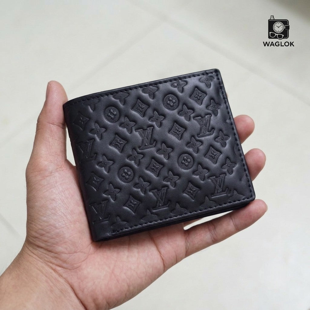 Men's Genuine Leather Bifold Wallet with Gift Box | Monogram Pattern RFID Card Holder Pocket Friendly Wallet