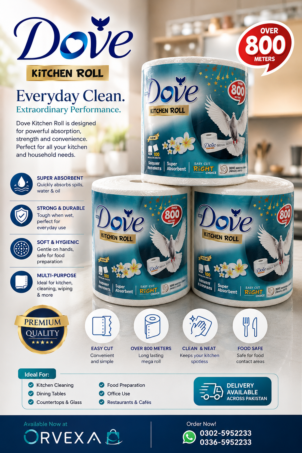 Dove Kitchen Tissue Roll – Perfect for Home & Office Use