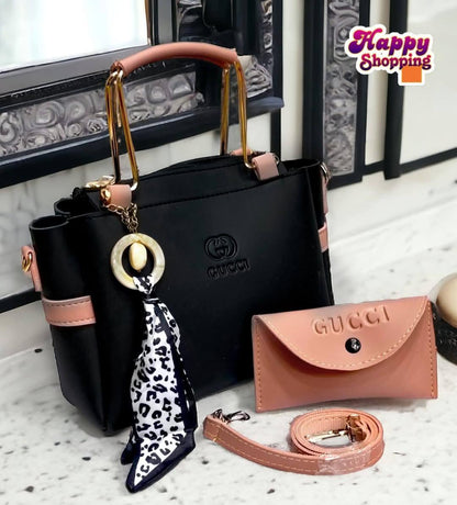 Premium Women's Luxury Handbag Set – 3 Pcs (Handbag + Wallet + Shoulder Strap)