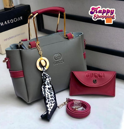 Premium Women's Luxury Handbag Set – 3 Pcs (Handbag + Wallet + Shoulder Strap)