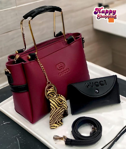 Premium Women's Luxury Handbag Set – 3 Pcs (Handbag + Wallet + Shoulder Strap)