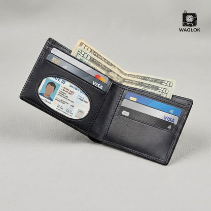 Men's Genuine Leather Bifold Wallet with Gift Box | Monogram Pattern RFID Card Holder Pocket Friendly Wallet