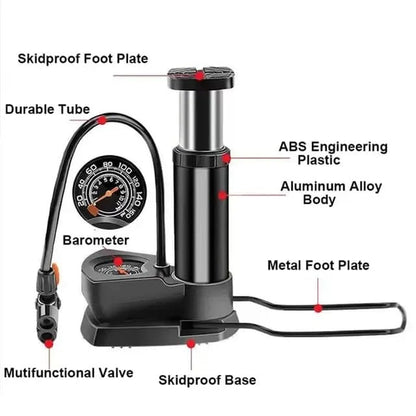 High Pressure Heavy-Duty Foot Air Pump with Pressure Gauge for Bicycle, Ball, Scooter & Inflatable Toys