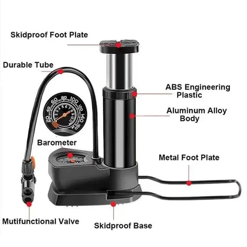 High Pressure Heavy-Duty Foot Air Pump with Pressure Gauge for Bicycle, Ball, Scooter & Inflatable Toys