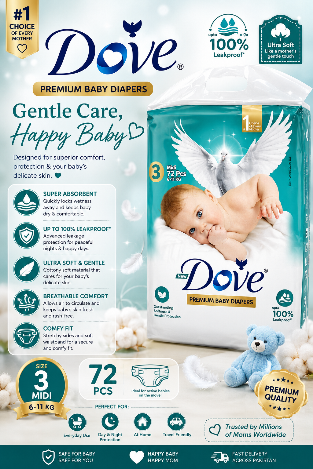 Dove Premium Baby Diapers – Gentle Care for Your Little One