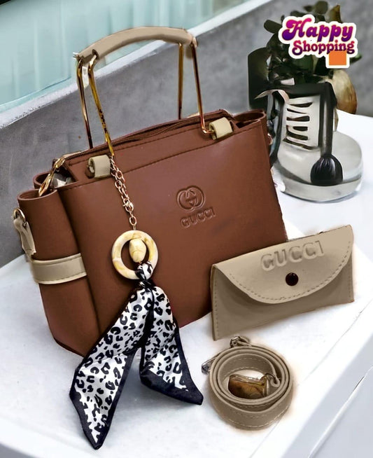 Premium Women's Luxury Handbag Set – 3 Pcs (Handbag + Wallet + Shoulder Strap)
